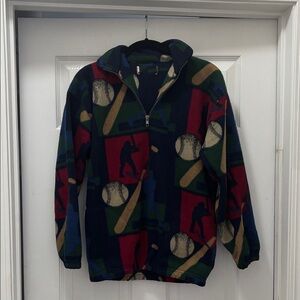 Vintage 90s Baseball Themed Fleece Pullover